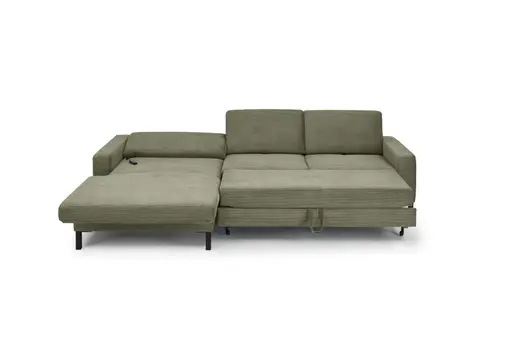 Ecksofa CALM MOVE 2.0 - Longchair links mit 2,5-Sitzer, Schlaffunktion, Feincord, Olive