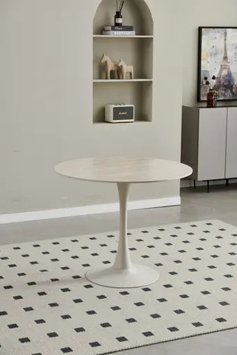 Esstisch - Ø/H ca. 90x75 cm, Travertinoptik, Beige