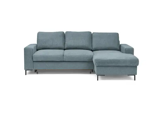 Ecksofa - 2-Sitzer mit Longchair rechts, Stoff, Azur