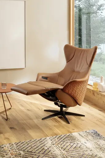 Relaxsessel Follina - Relaxfunktion (motorisch), Leder, Stoff, Cognac