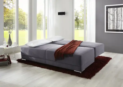 Boxspring-Komfort-Querschläfer - 3-Sitzer mit Schlaffunktion inkl. drei Rückenkissen, Stoff, Grau