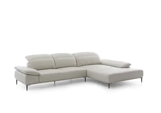 Ecksofa - 3-Sitzer mit Longchair rechts, Leder, Grau