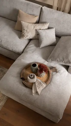 Ecksofa Palmdale - 3-Sitzer mit Longchair rechts, inkl. Kissen, Stoff, Graubeige