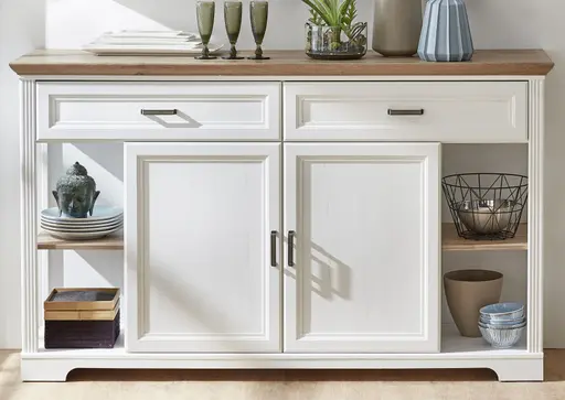 Sideboard - Weiß, Eiche Dekor