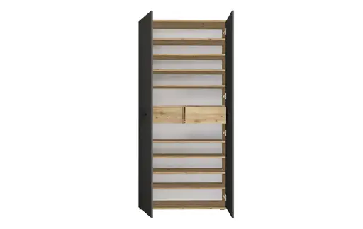 Schuhschrank - B ca. 90 cm, Artisan Eiche Nachbildung, Anthrazit