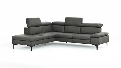 Ecksofa Felipa - Ecke links mit 2,5-Sitzer inkl. Kopfteil verstellbar, Leder, Grau