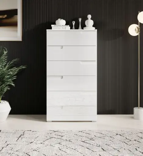 Kommode - B ca. 65 cm, Weiß, Weiß Hochglanz