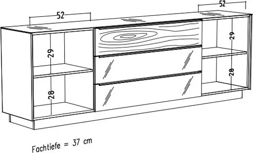 Lowboard - mit Beleuchtung, B ca. 214 cm, Anthrazit, Eiche massiv