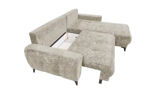 Ecksofa - 2-Sitzer, Ecke rechts inkl. Schlaffunktion mit Bettkasten, Stoff, Taupe