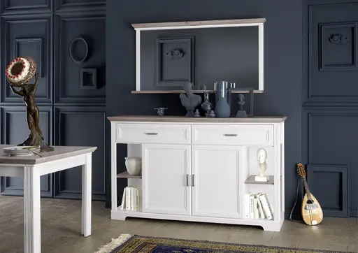 Sideboard - Weiß, Eiche Dekor