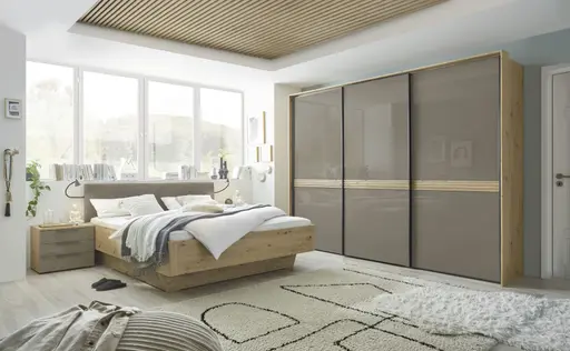 Bettanlage inkl. Bettschubkästen - LF. ca. 180x200 cm, Eiche Dekor, Mocca