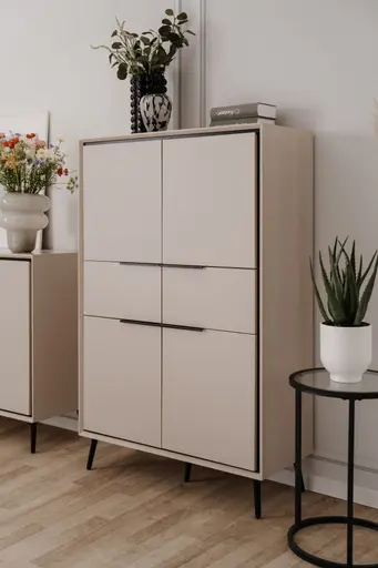 Highboard - B ca. 90 cm, Sand, Schwarz