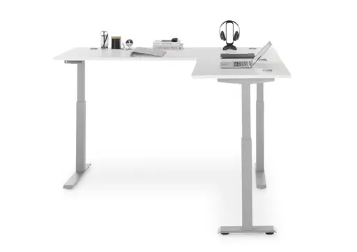 Winkelschreibtisch - höhenverstellbar, LB ca. 185x177 cm, Weiß, Silberfarben