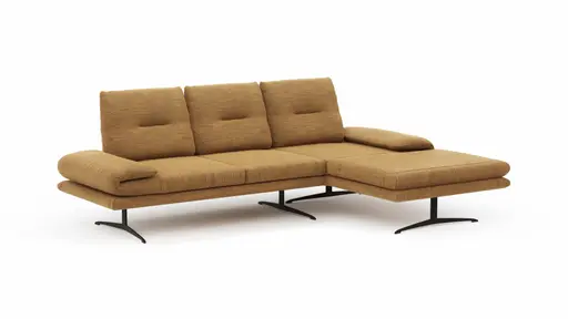 Ecksofa Lucero - 2-Sitzer mit Longchair rechts inkl. Rückenlehne verstellbar, Stoff, Senfgelb