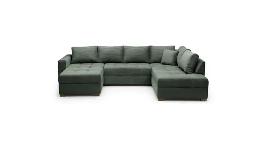 Wohnlandschaft JOSY - Longchair links, 1,5-Sitzer, Ecke rechts inkl. Schlaffunktion mit Bettkasten, Stoff, Grün