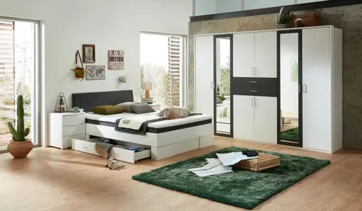 Drehtürenschrank- B ca. 270 cm, Weiß, Graphit