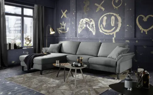 Ecksofa CALM PREMIUM 2.0 - Longchair links mit 3-Sitzer, Rückenlehne verstellbar, Stoff, Anthrazit