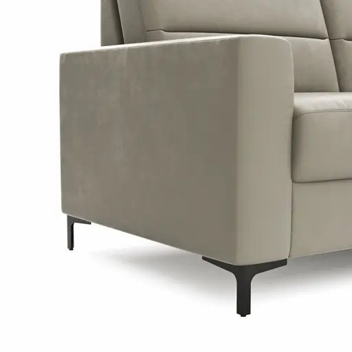 Ecksofa Merlos H - 2,5-Sitzer mit Longchair rechts inkl. Relaxfunktion (motorisch), Leder, Kreide