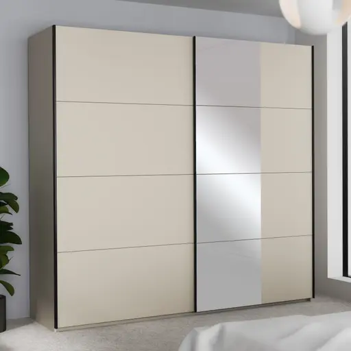 Schwebetürenschrank FRIESO- B ca. 220 cm, Sand, Spiegel