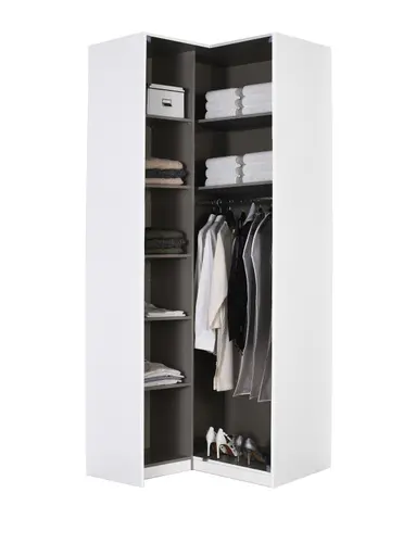 Eck-Drehtürenschrank- B ca. 100 cm, Weiß, Spiegel