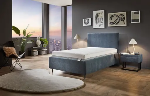 Polsterbett - Liegefläche ca. 120x200 cm, Stoff, Graublau