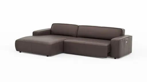 Ecksofa Denver - Longchair links, groß mit 2,5 Sitzer, inkl. Sitzvorzug (motorisch), Leder, Mocca