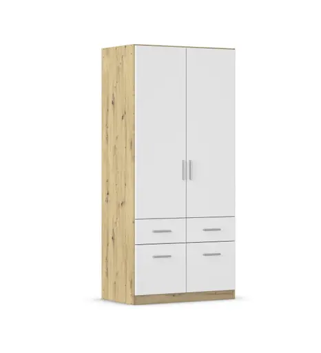 Drehtürenschrank REXY MATT- B 91 cm, Eiche Dekor, Weiß