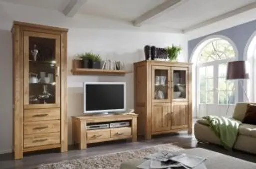 Wohnwand - mit Beleuchtung, Wildeiche teilmassiv