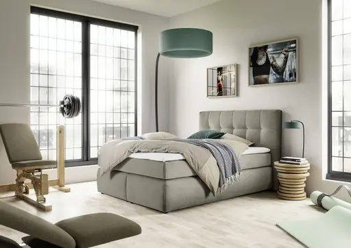 Boxspringbett JANAH- Liegefläche ca. 140x200 cm, Stoff, Beige