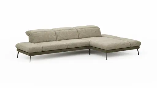 Ecksofa Elena - 2,5-Sitzer und Longchair rechts, Kopfteil/Armlehne verstellbar, Stoff Limette