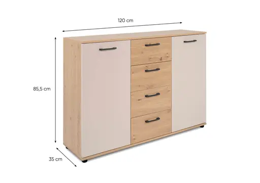 Sideboard- B ca. 120 cm, Eiche Dekor, Beige