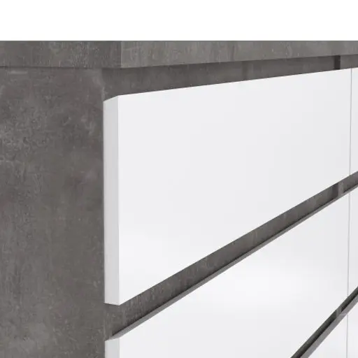 Kommode - B ca. 154 cm, Betonoptik, Weiß Hochglanz