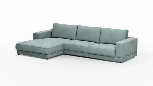 Ecksofa Juni - Longchair links mit 2-Sitzer, Stoff, Hellblau
