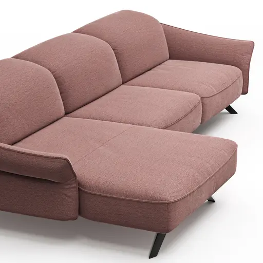 Ecksofa Bormio - Longchair links und 3-Sitzer inklusive Relaxfunktion (motorisch), Stoff, Pfirsich