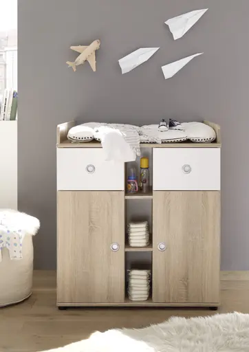 Wickelkommode- Eiche Dekor, Weiß