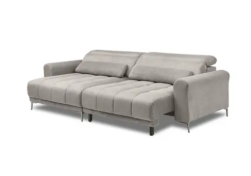 Ecksofa MINAO - 1,5-Sitzer mit Longchair rechts, Sitztiefe verstellbar motorisch, Kopfteil verstellbar, Stoff, Truffle