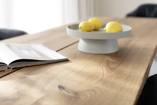 Esstisch Duna - ca. 300x100 cm, Wildeiche Massiv geölt, Stahlwange