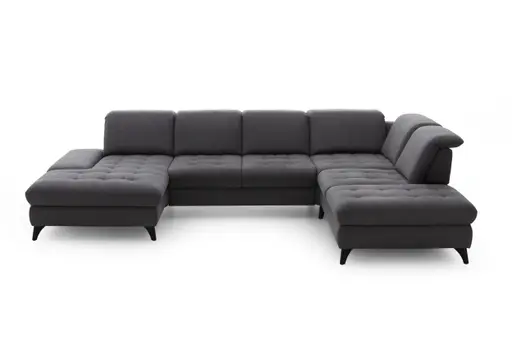 Wohnlandschaft - Longchair mit 2-Sitzer und Abschlusselement rechts, inkl. Schwenkrücken, Stoff, Grau