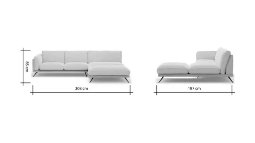 Ecksofa Valdemoro - 2,5-Sitzer mit  Longchair rechts inkl. Rückenlehne verstellbar, Stoff, Creme
