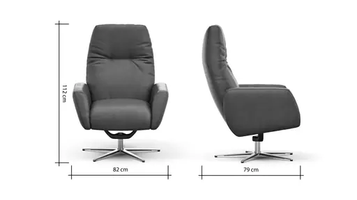 Einzelsessel Terni - Relaxfunktion, Sternfuss, Leder, Grau, 