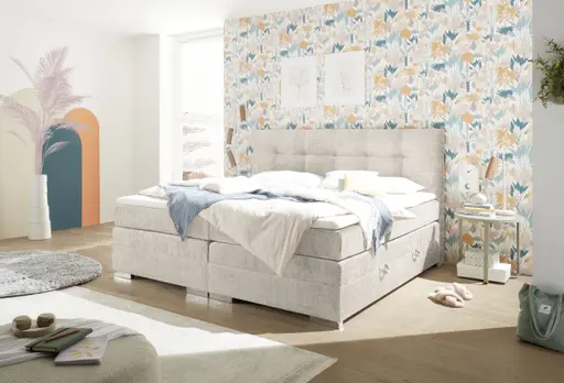 Boxspringbett SANDRIN I- Liegefläche ca. 200x200 cm, Stoff, Taupe,  inkl. Stauraum