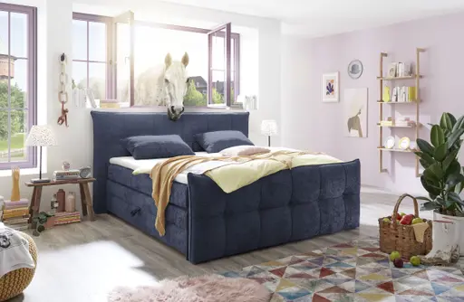 Boxspringbett- Liegefläche ca. 180x200 cm, Stoff, Dunkelblau