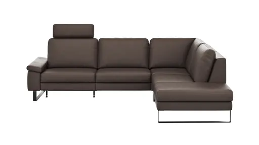 Ecksofa Enna - 3-Sitzer mit Ecke rechts inkl. motorischer Relaxfunktion, Leder, Mocca