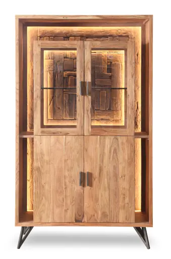 Vitrine - mit Beleuchtung, B ca. 115 cm, Akazie massiv