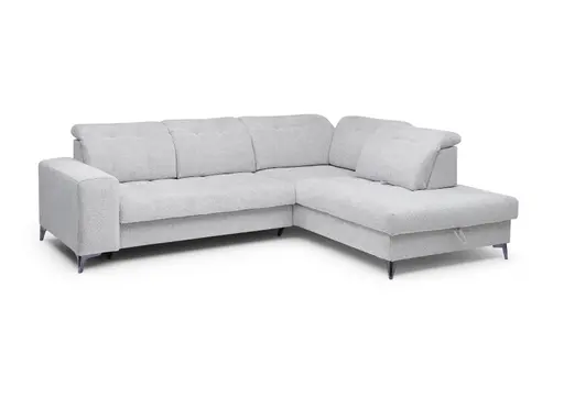 Ecksofa -2-Sitzer mit Ecke rechts, Kopfteil verstellbar, Sitztiefe verstellbar motorisch, Stoff, Hellgrau