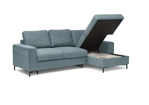 Ecksofa - 2-Sitzer mit Longchair rechts, Stoff, Azur