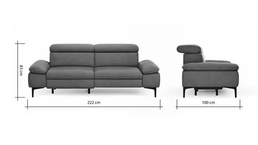 Sofa Felipa - 3-Sitzer inkl. Relaxfunktion (motorisch) und Kopfteil verstellbar, Leder, Olive