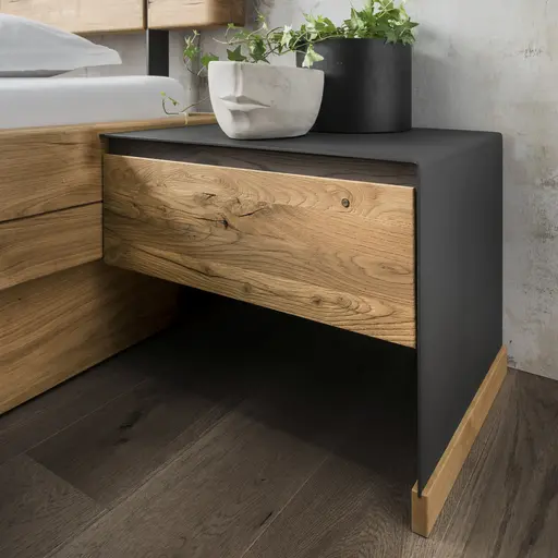 Nachtkonsole Baltimore - Rechts, Wildeiche massiv, Metall