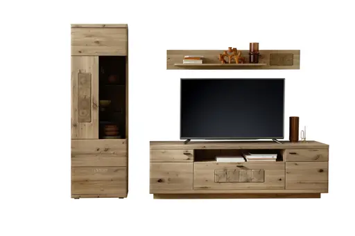 Wohnwand - mit Hirnholz Applikation, Balkeneiche, massiv