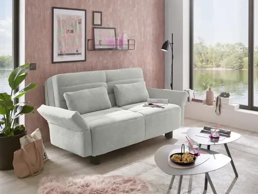 Faltsofa Easy - 2-Sitzer, ca. 140 cm inkl. Schlaffunktion/Topper/Armteil verstellbar, Stoff, Grau